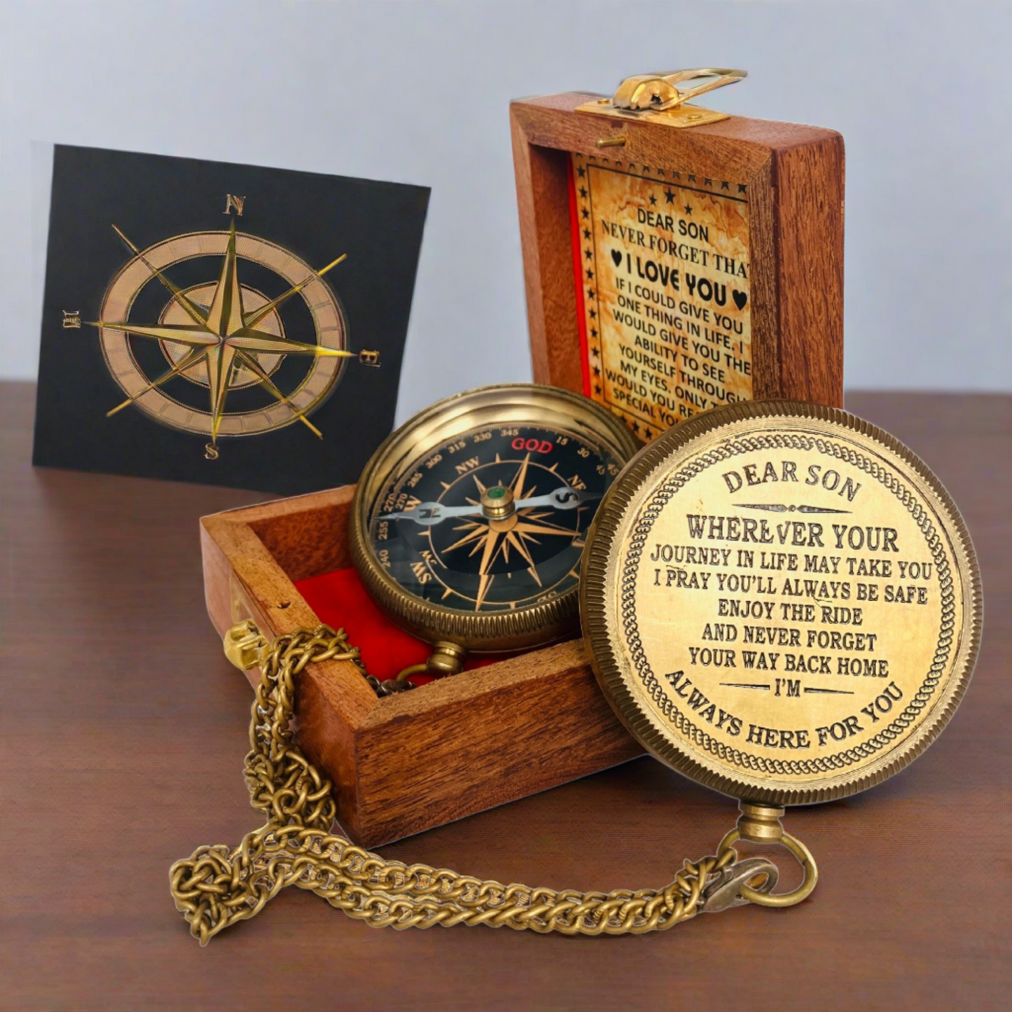 Gift For Son - Engraved Brass Compass Greeting