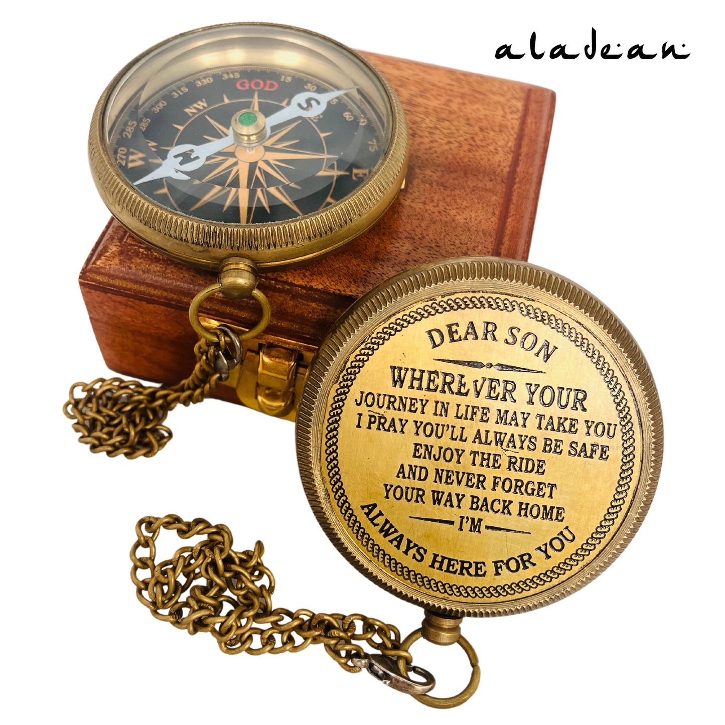 Gift For Son - Engraved Brass Compass Greeting