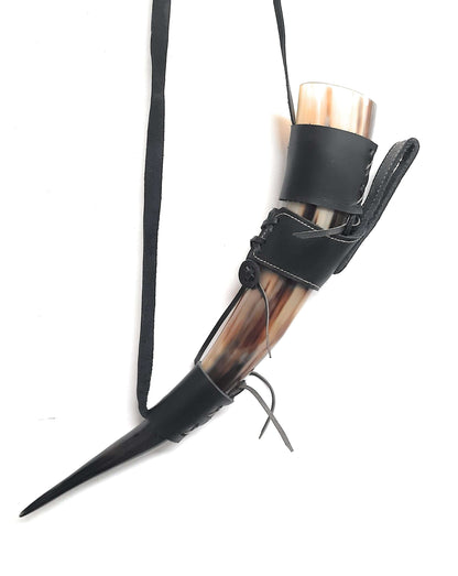Curved Drinking Horn with Leather Holster