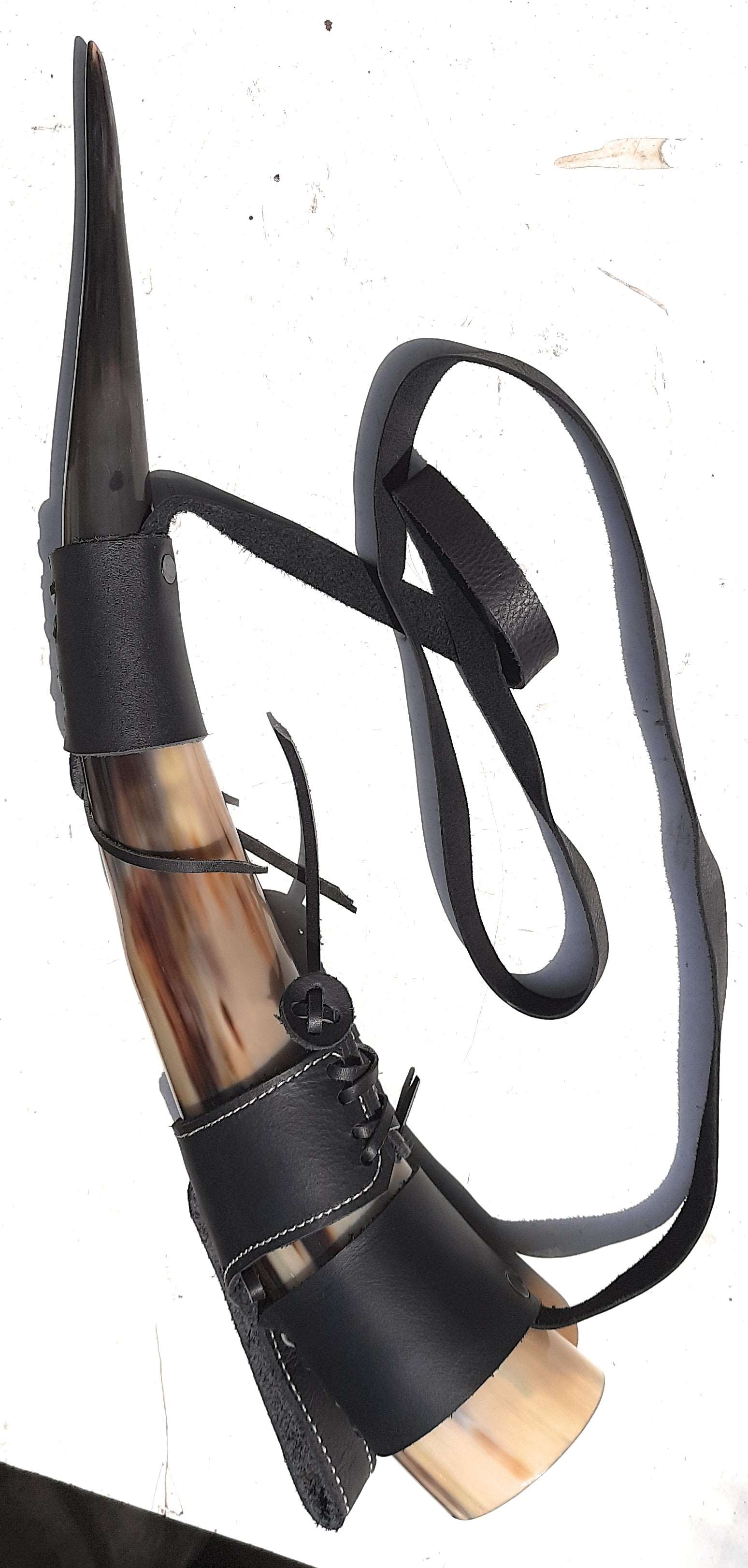 Curved Drinking Horn with Leather Holster