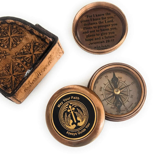 Engraved Brass Compass Religious May Your Faith Guide You - Gift for hoy communion, baptism, confirmation & graduation