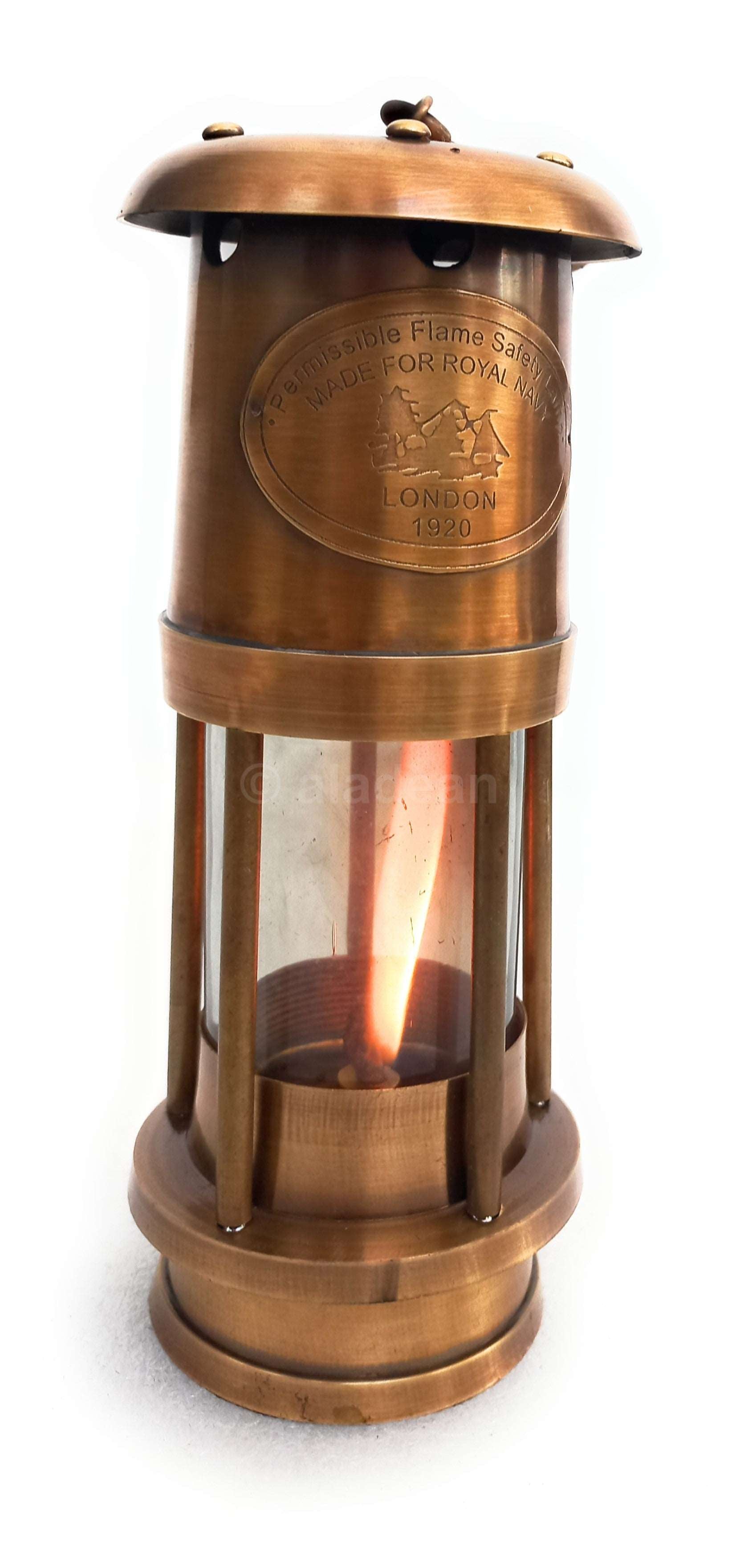 Miner Lamp 16cm - Oil Burning Hurricane Lamp Vintage Rustic Look Camping Lantern- Royal Navy Replica Housewarming Table Top Gifts for him & her