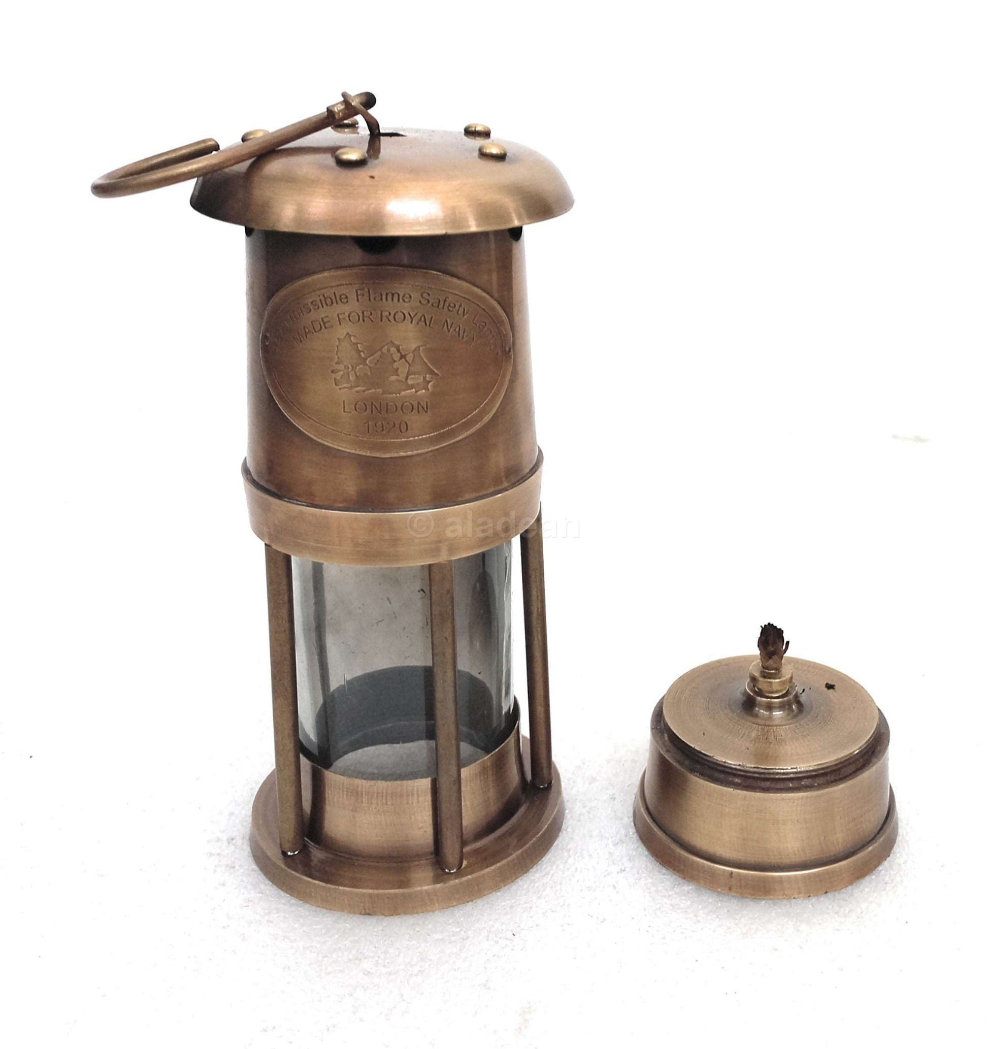 Miner Lamp 16cm - Oil Burning Hurricane Lamp Vintage Rustic Look Camping Lantern- Royal Navy Replica Housewarming Table Top Gifts for him & her