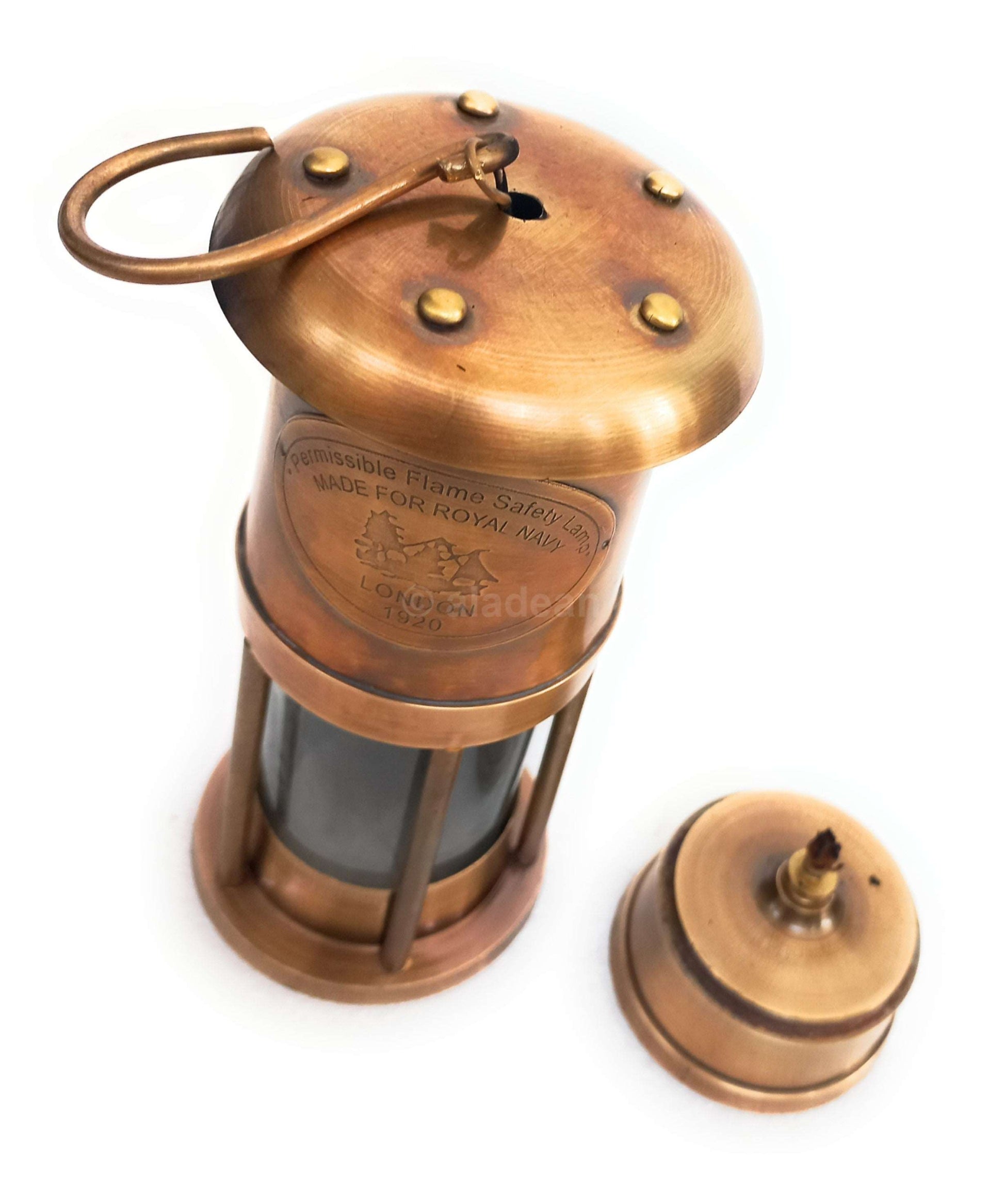 Miner Lamp 16cm - Oil Burning Hurricane Lamp Vintage Rustic Look Camping Lantern- Royal Navy Replica Housewarming Table Top Gifts for him & her