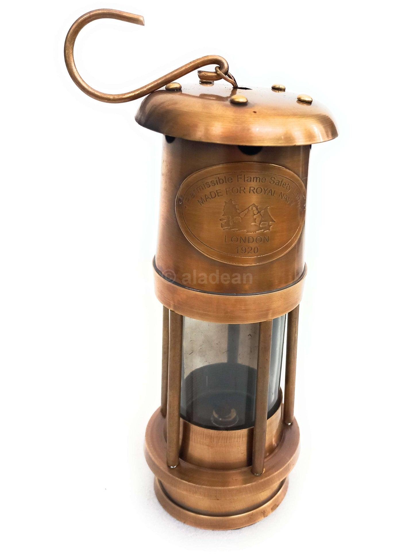 Miner Lamp 16cm - Oil Burning Hurricane Lamp Vintage Rustic Look Camping Lantern- Royal Navy Replica Housewarming Table Top Gifts for him & her