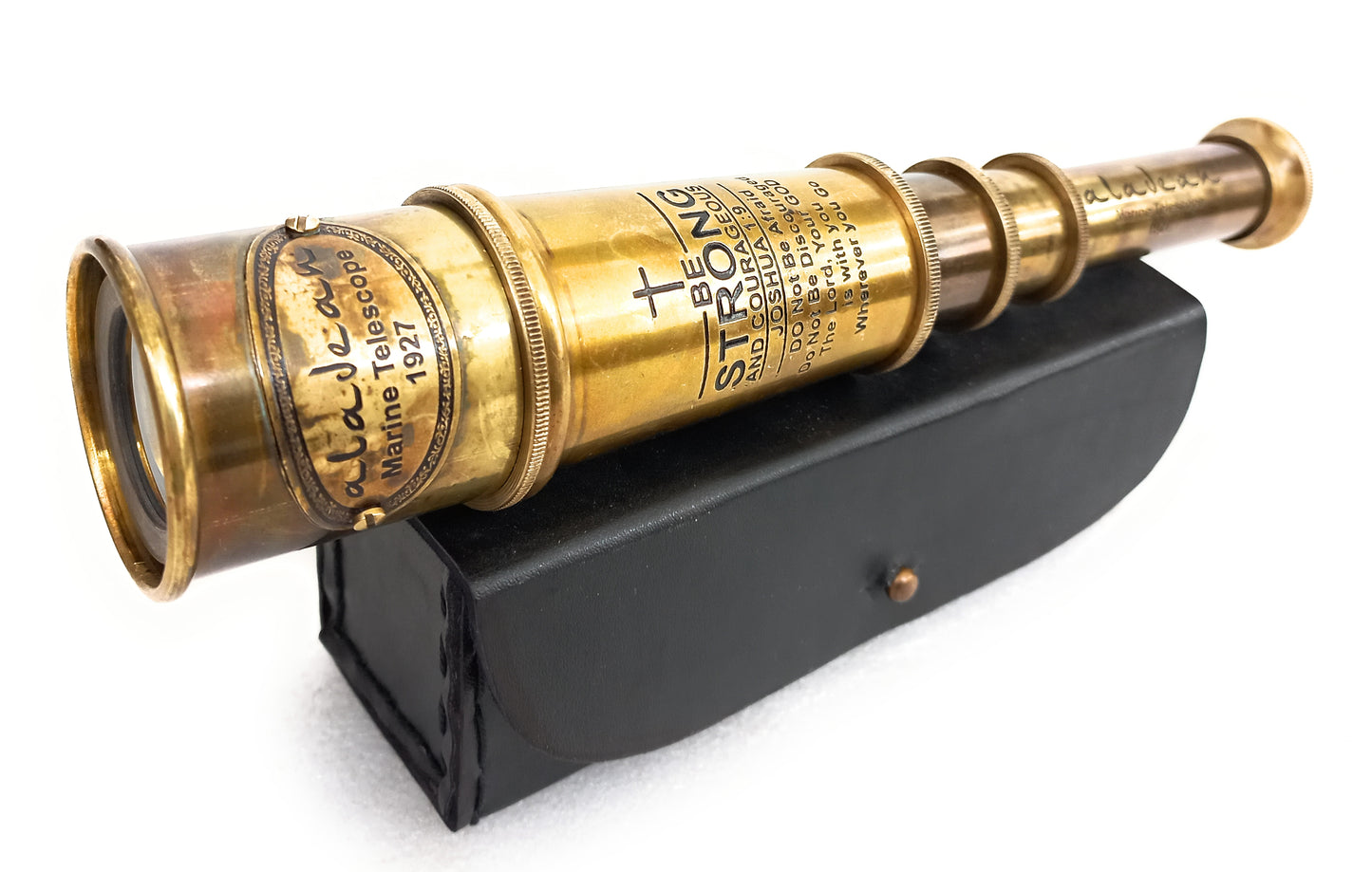 Vintage Spyglass Telescope Engraved "Be Strong & Courageous" Quote