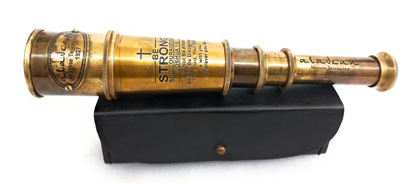 Vintage Spyglass Telescope Engraved "Be Strong & Courageous" Quote