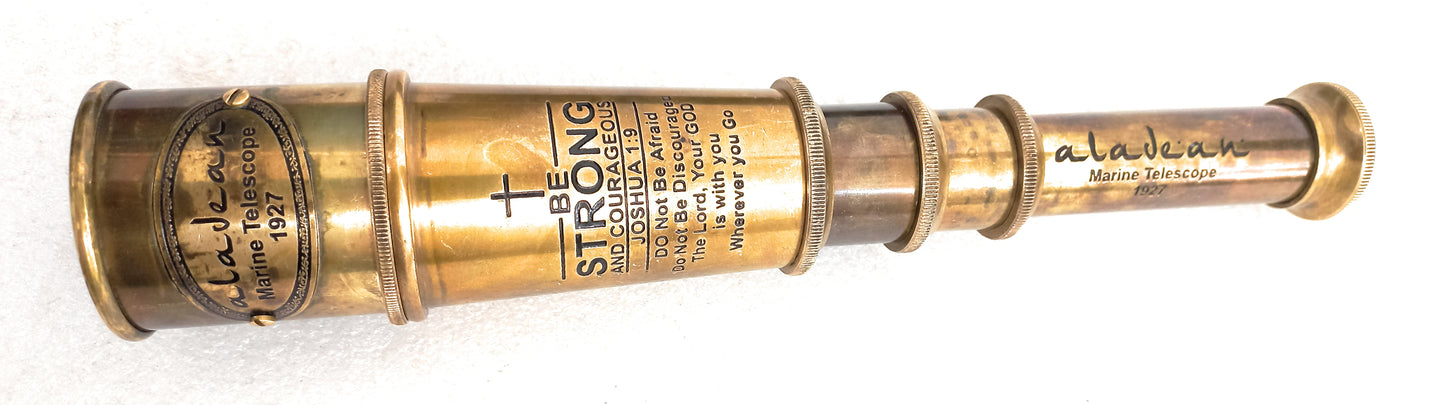 Vintage Spyglass Telescope Engraved "Be Strong & Courageous" Quote