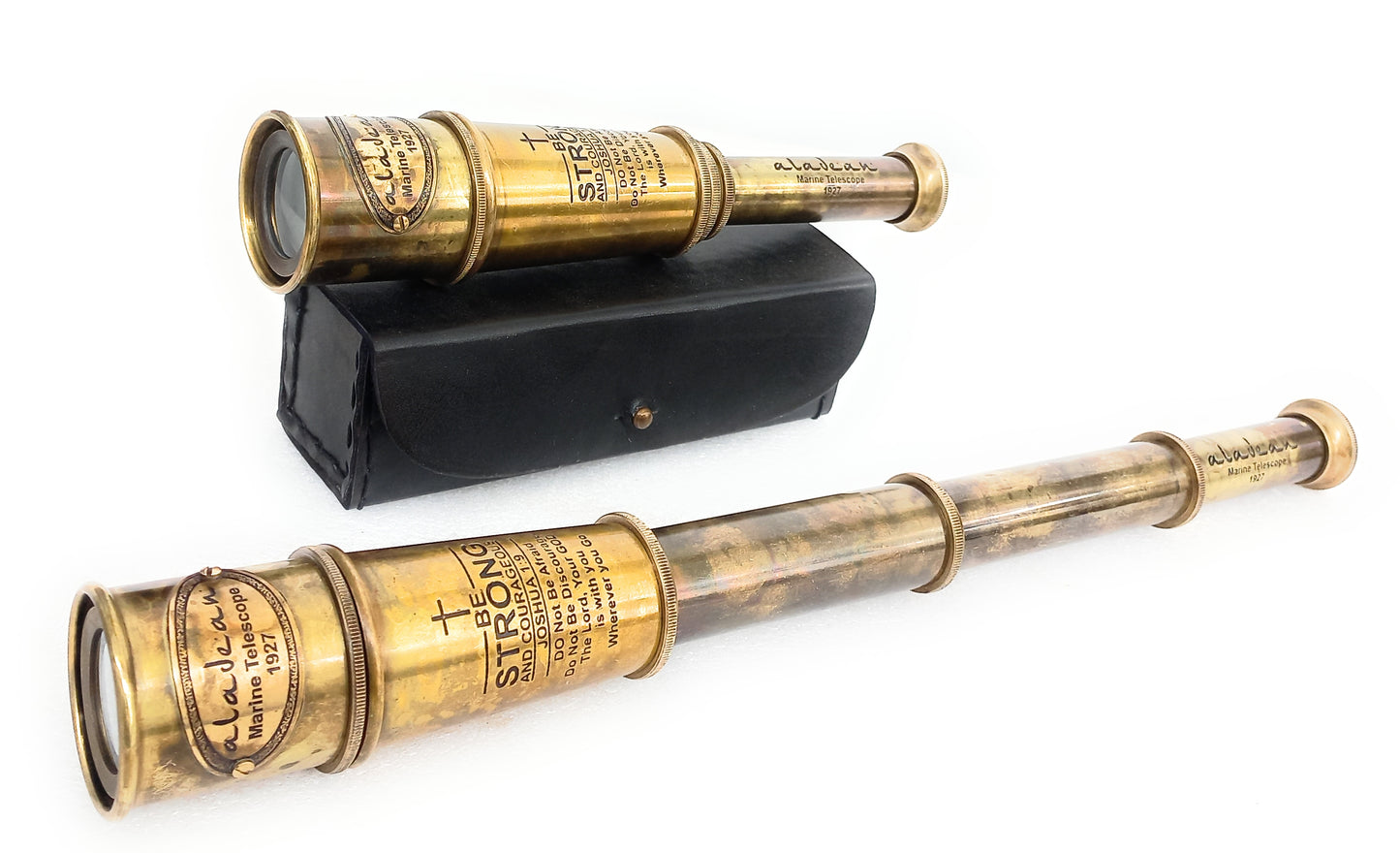 Vintage Spyglass Telescope Engraved "Be Strong & Courageous" Quote