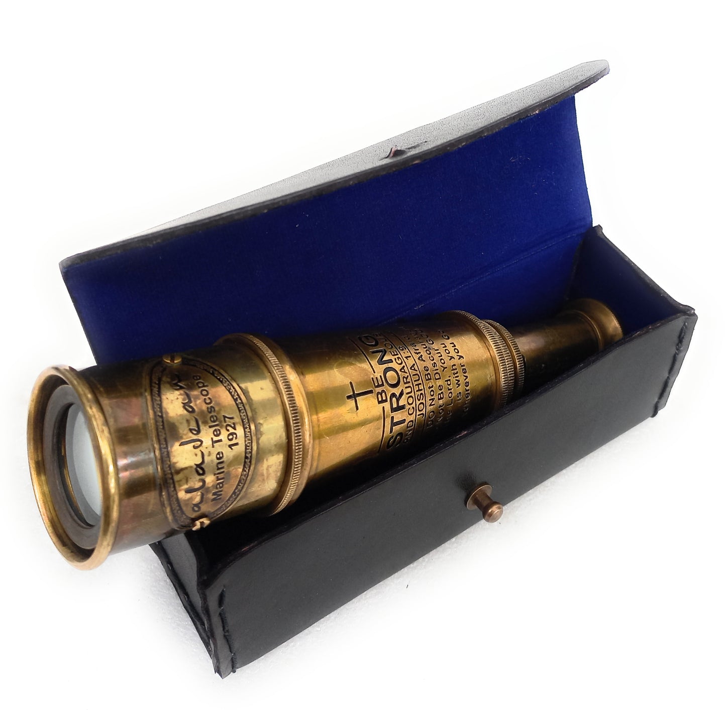 Vintage Spyglass Telescope Engraved "Be Strong & Courageous" Quote