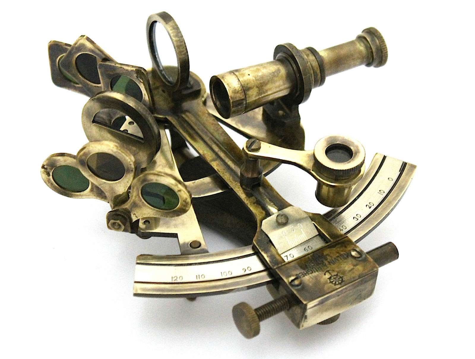 Nautical Solid Brass Sextant With Two Extra Sighting Telescope