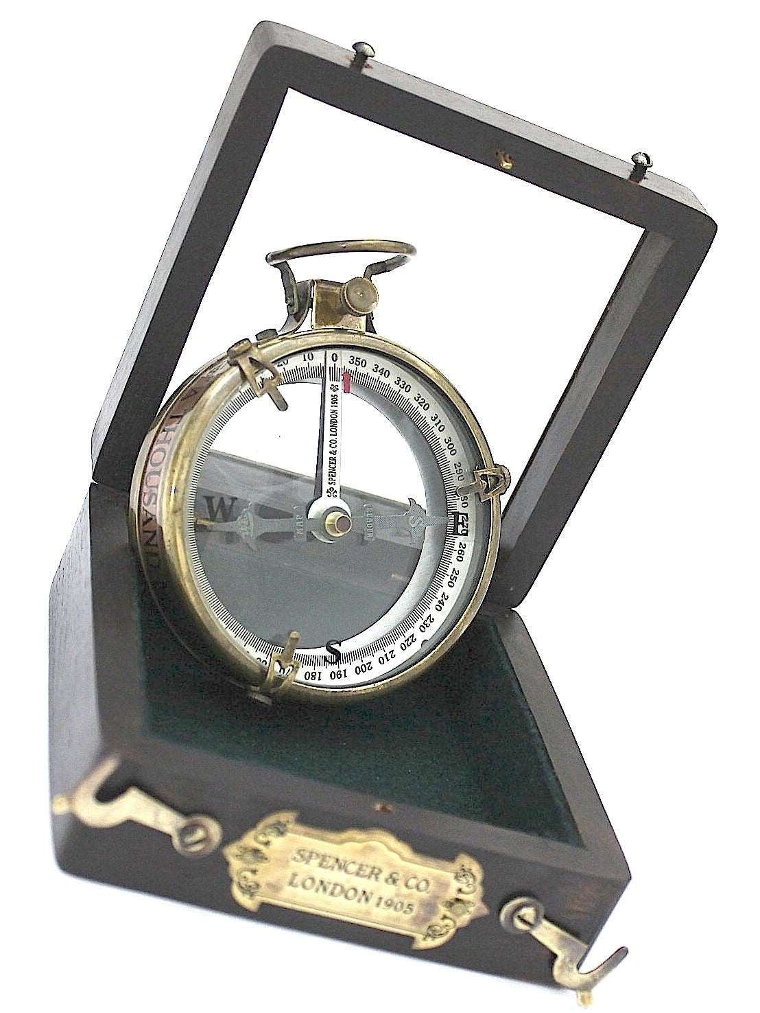 Brass Magnified Compass with wooden Box