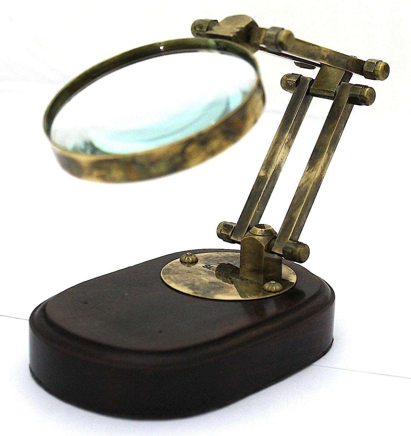 Brass Magnifying Glass on Wooden Base