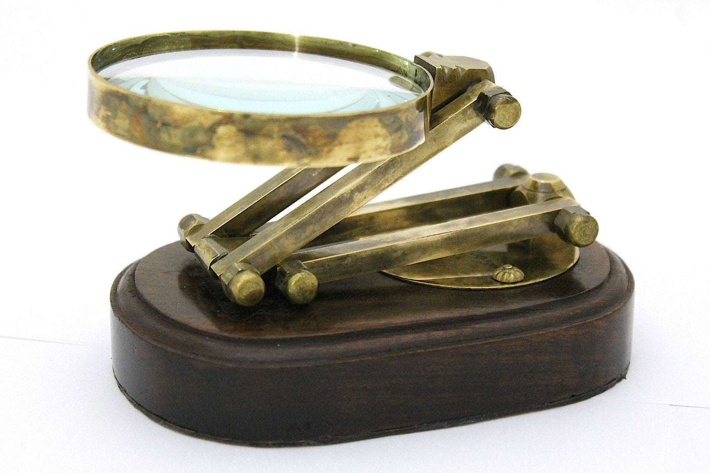 Brass Magnifying Glass on Wooden Base