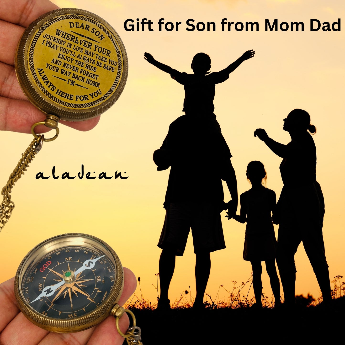 Gift For Son - Engraved Brass Compass Greeting