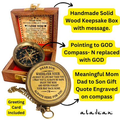 Gift For Son - Engraved Brass Compass Greeting
