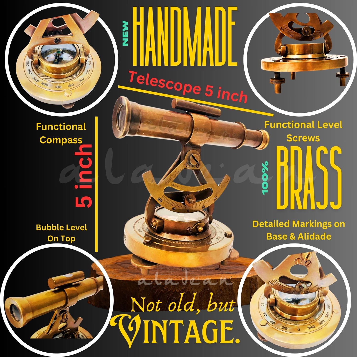 Télescope Alidade en laiton avec boussole de base