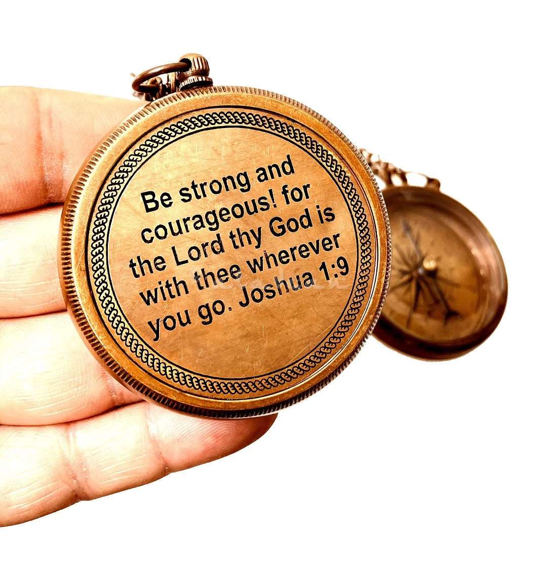 Be strong and courageous brass compass