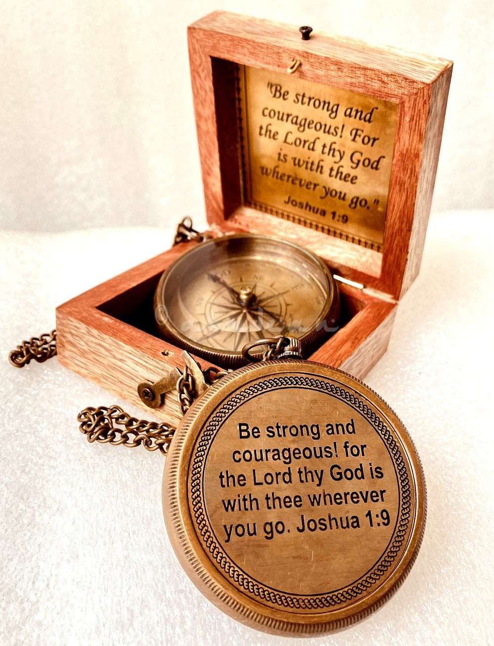 Be strong and courageous brass compass