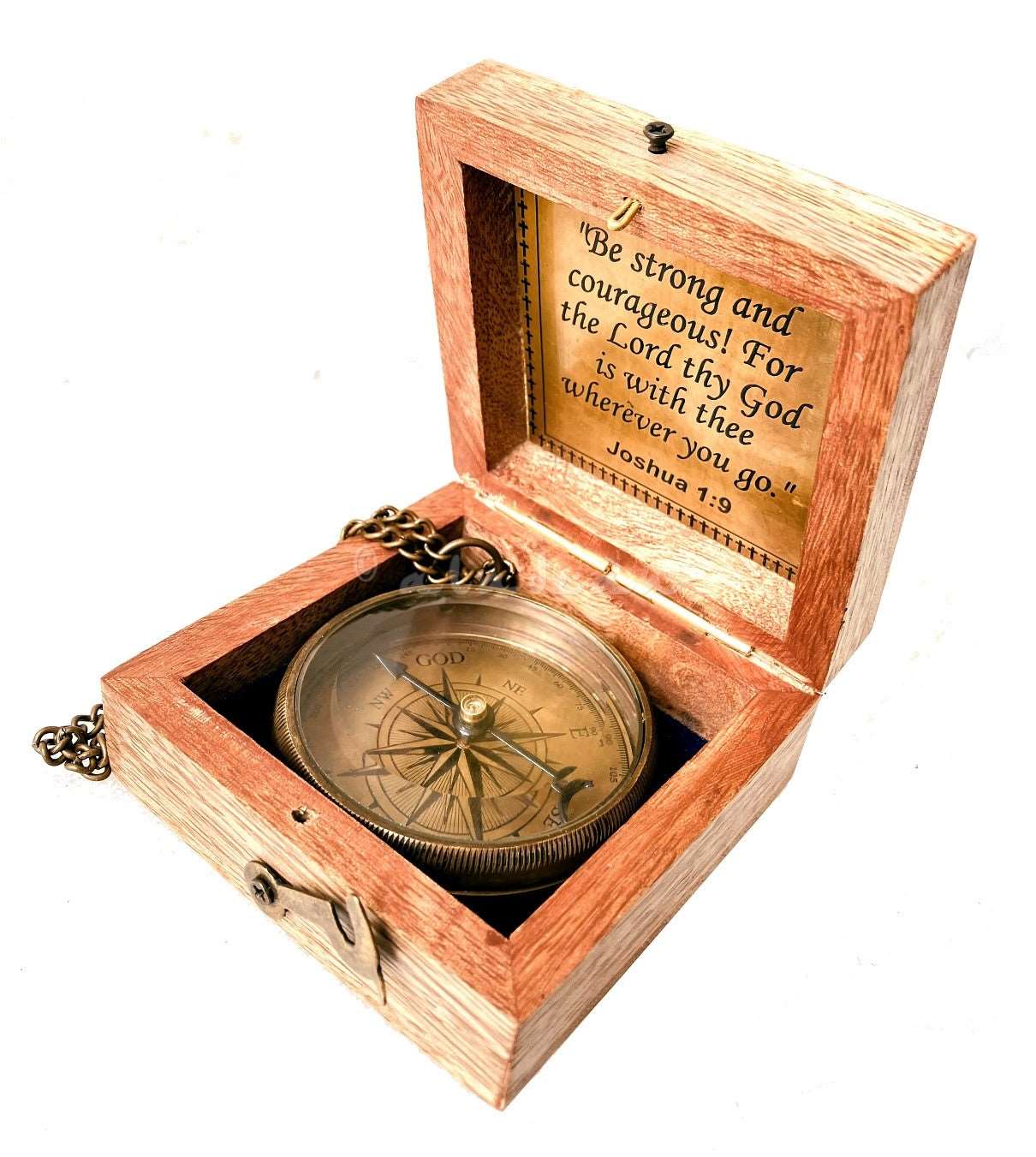 Be strong and courageous brass compass