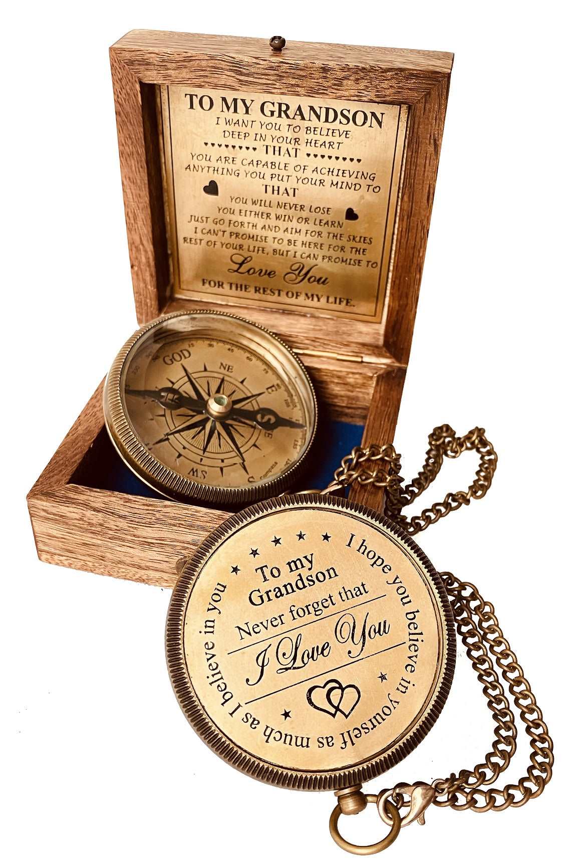 Gift for Grandson Brass Compass Engraved Quote