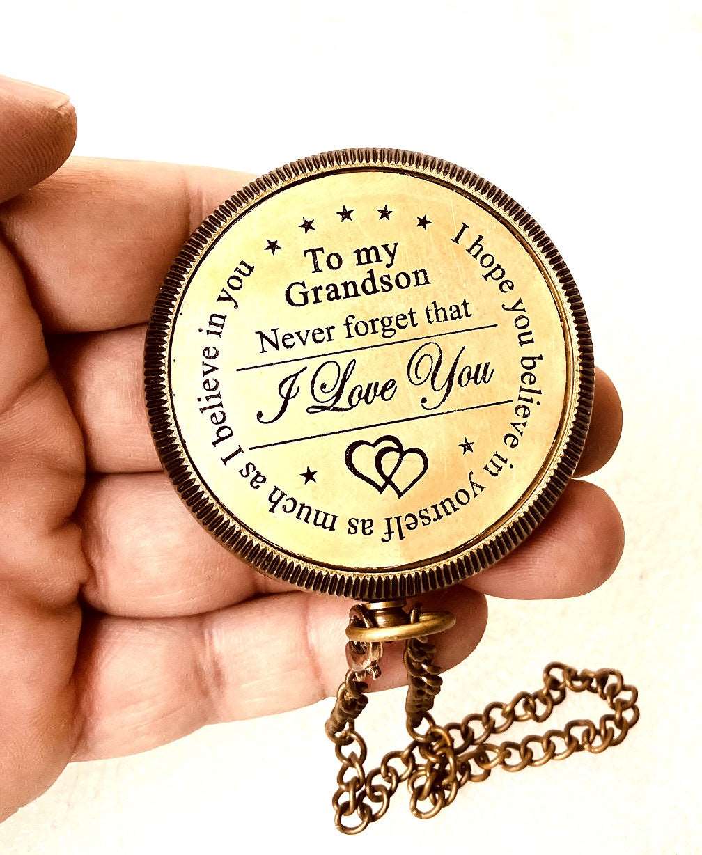 Gift for Grandson Brass Compass Engraved Quote