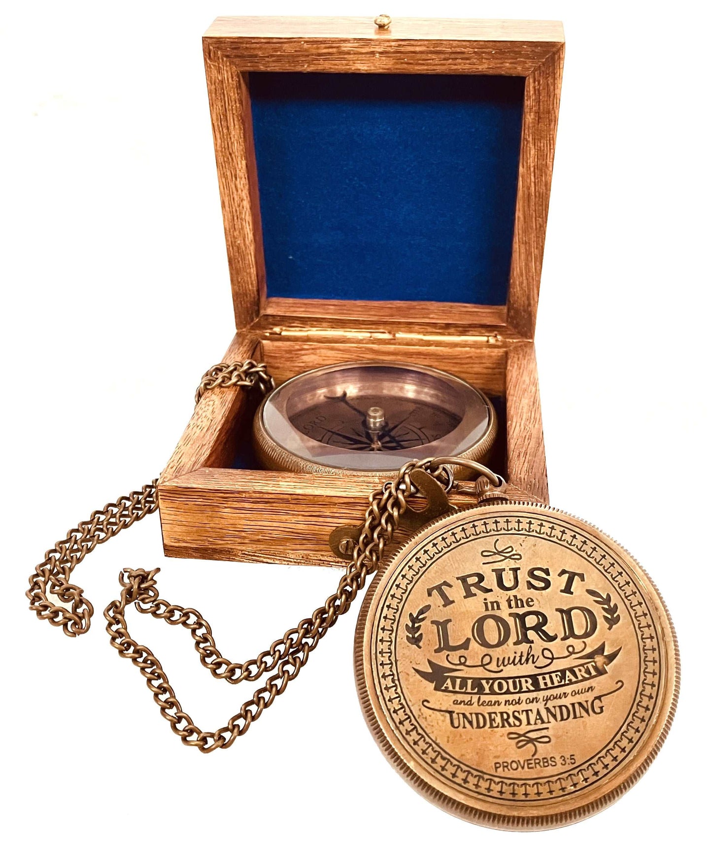 Religious Gifts - Trust in The Lord with All Your Heart Compass in Wood Box