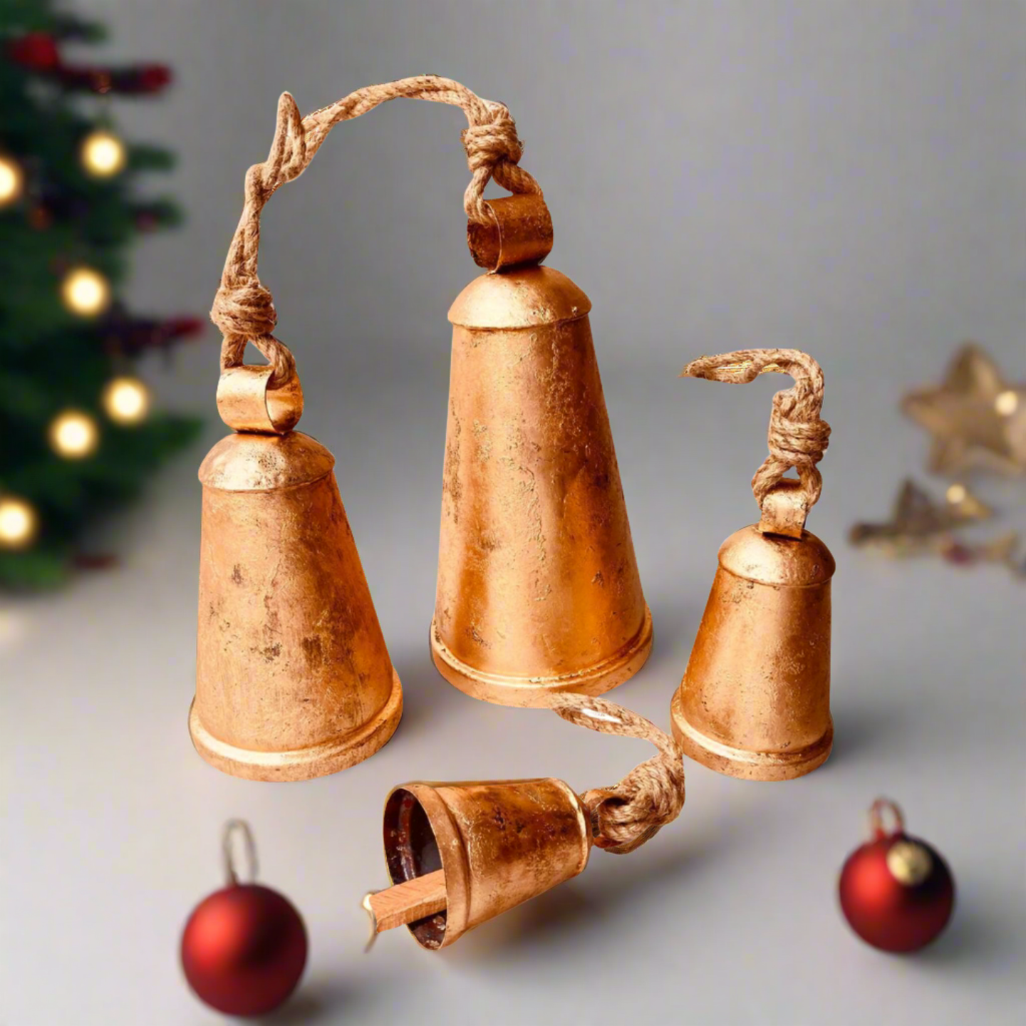 Decorative Christmas Bells Tapered Golden Bell Set