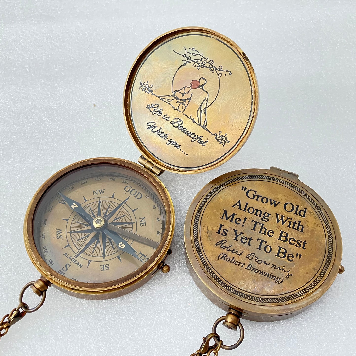 Romantic Gift Engraved Compass 3 " with Love quote