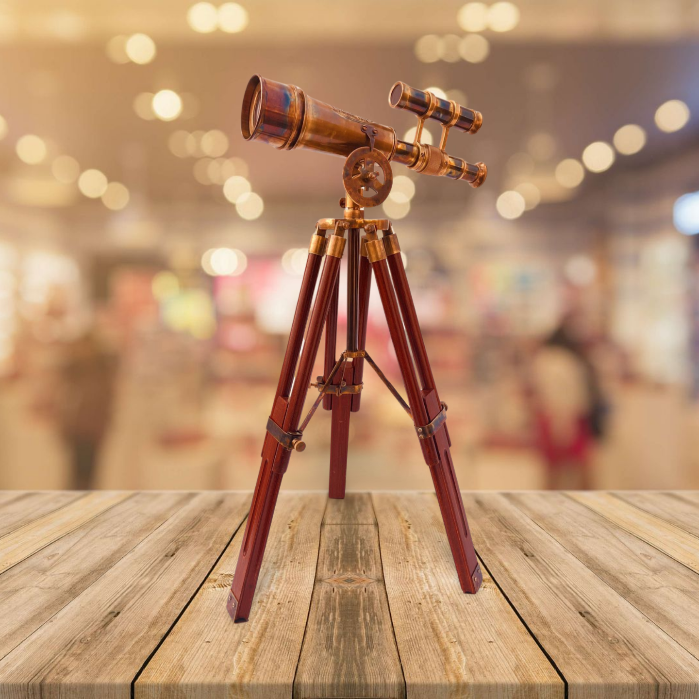 Vintage Spyglass Telescope On Wood Stand