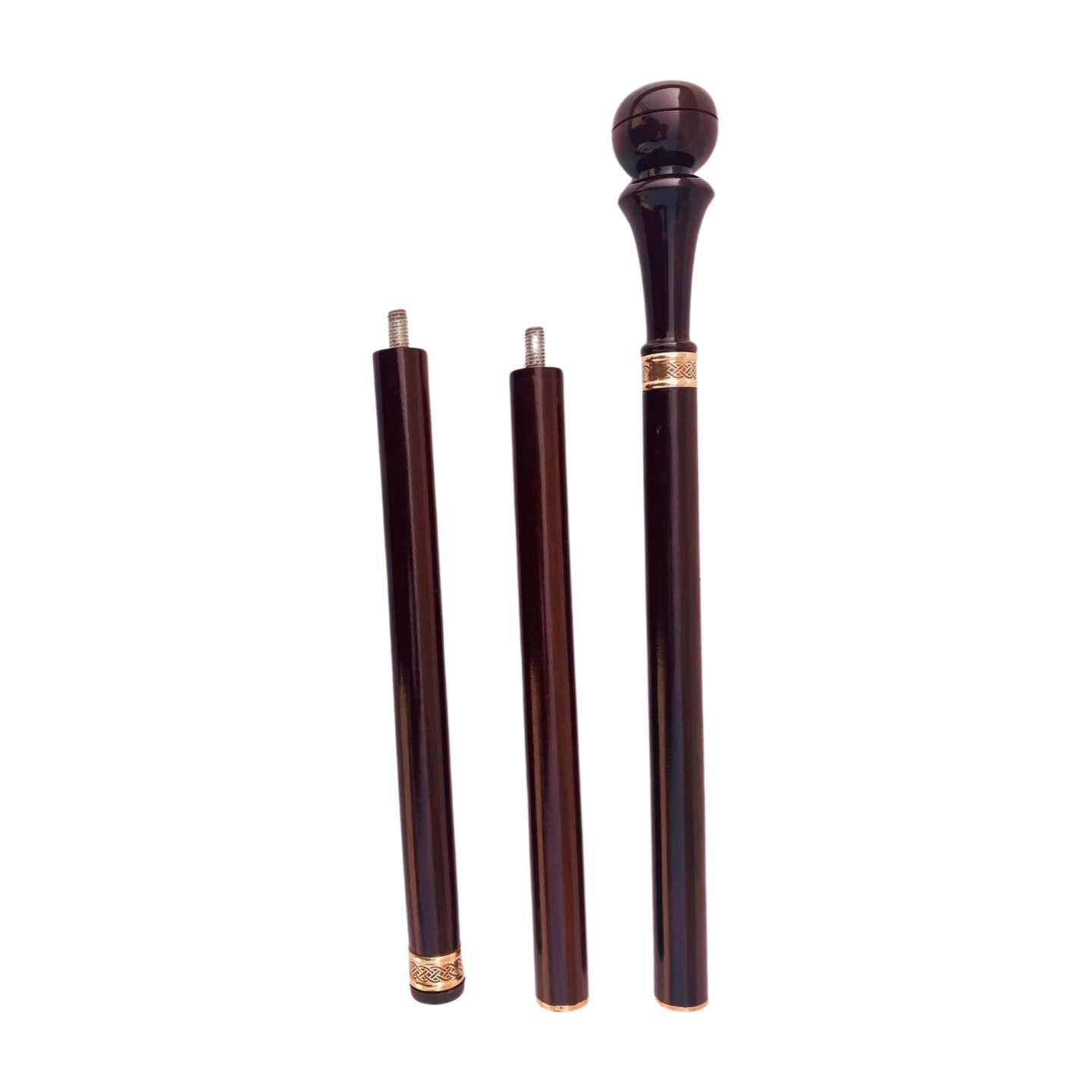 Wood Handle Walking Cane Designer Brass Rings