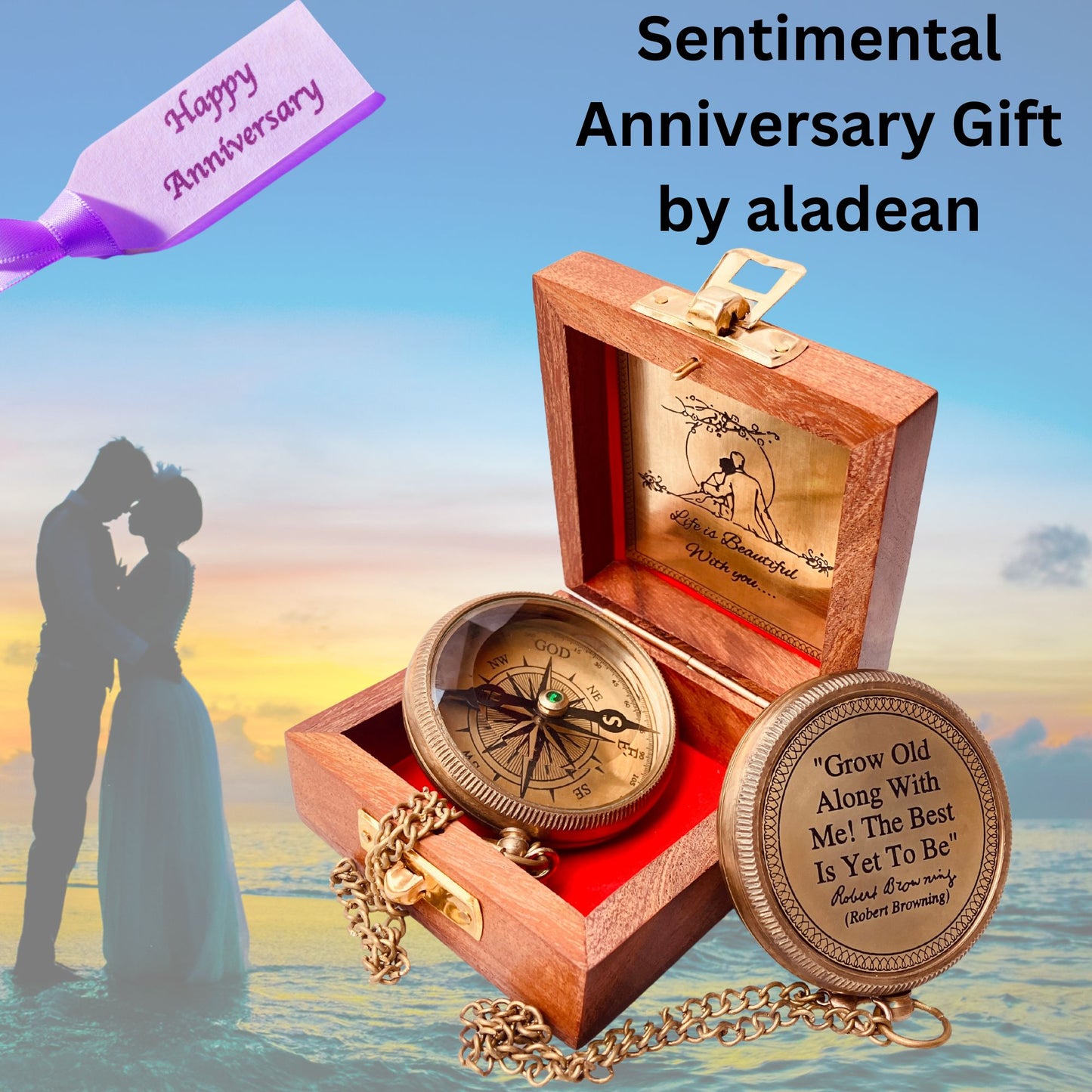 Lovers Gift Romantic Quote Engraved Compass