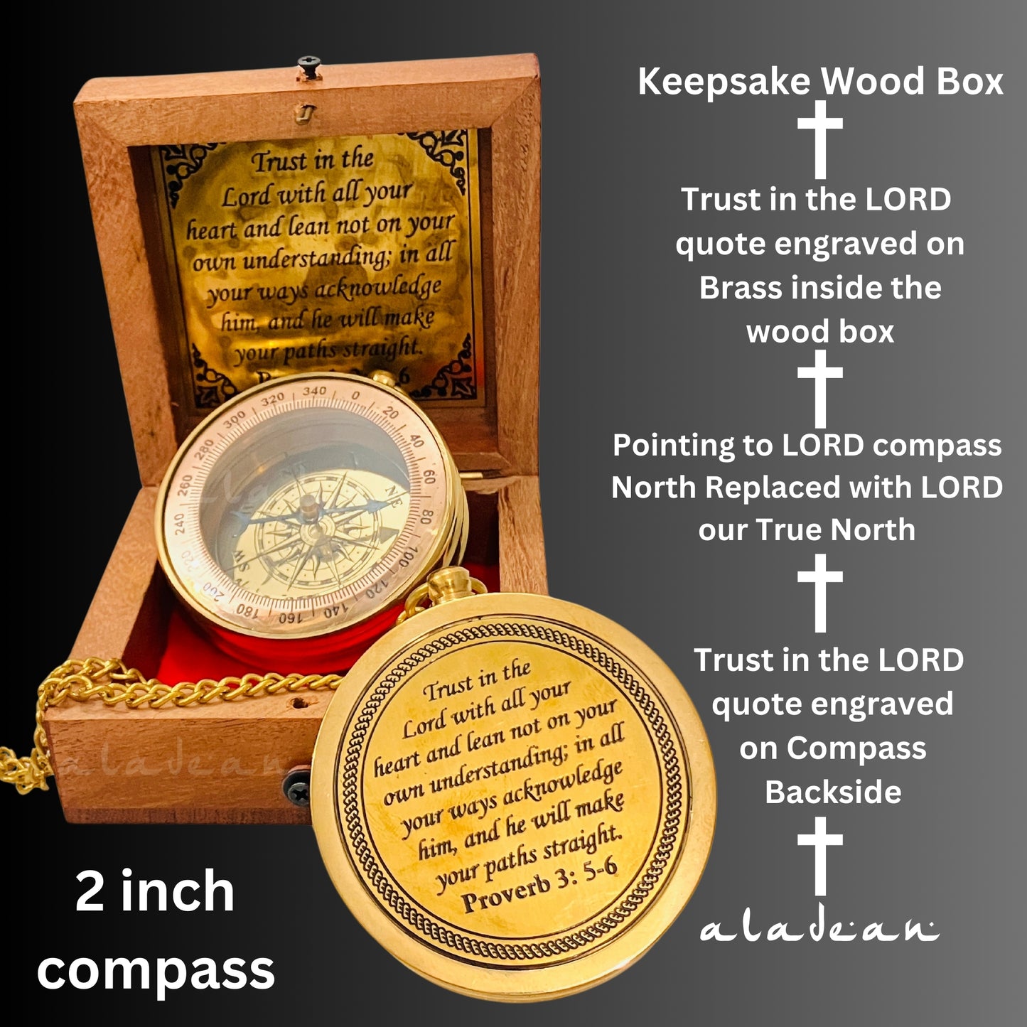 Trust in The Lord (Proverb 3:5,6) Engraved Compass Inspirational Gift