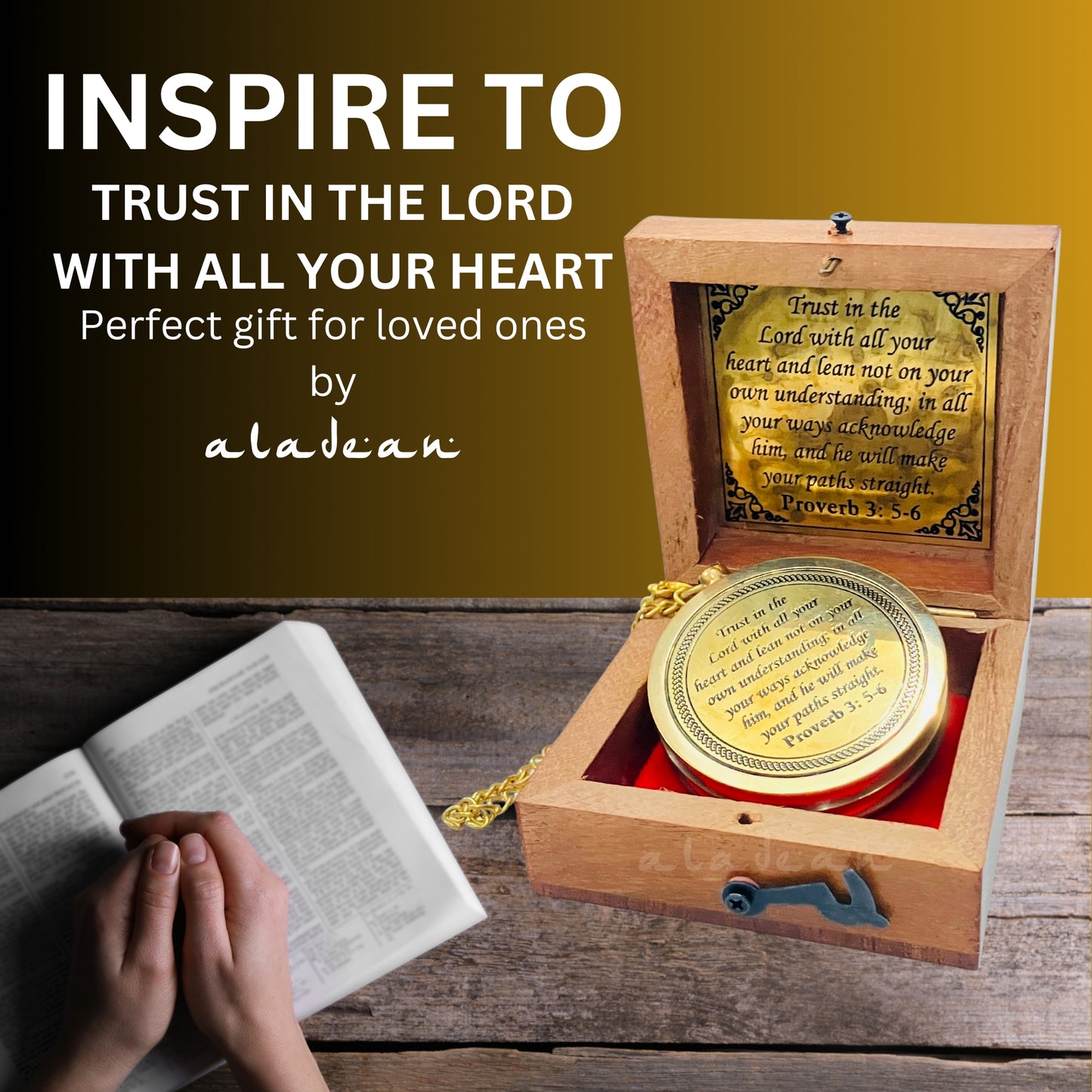 Trust in The Lord (Proverb 3:5,6) Engraved Compass Inspirational Gift