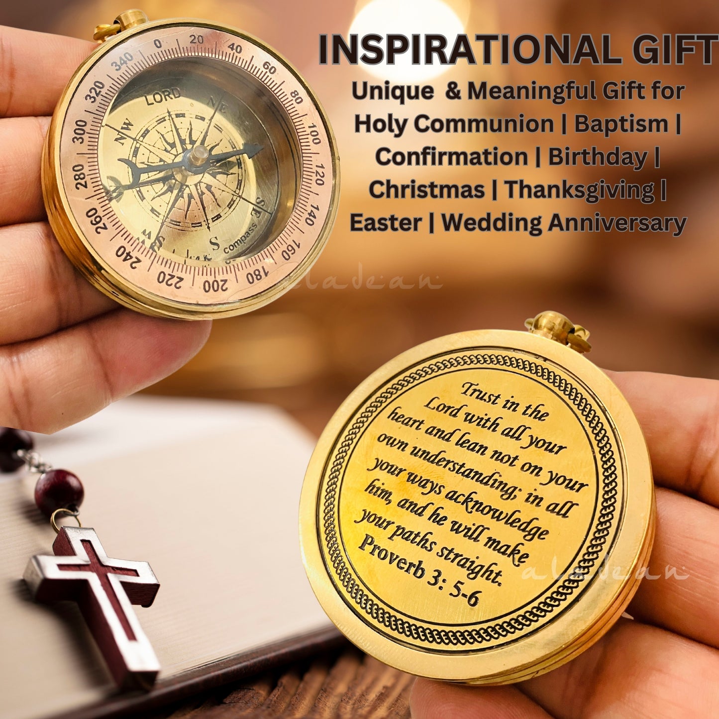 Trust in The Lord (Proverb 3:5,6) Engraved Compass Inspirational Gift