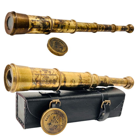 Télescope en laiton rare East India Company 1818 Tracker Spyglass Scope Réplique antique 32 pouces Grand souvenir vintage avec étui en cuir cousu main