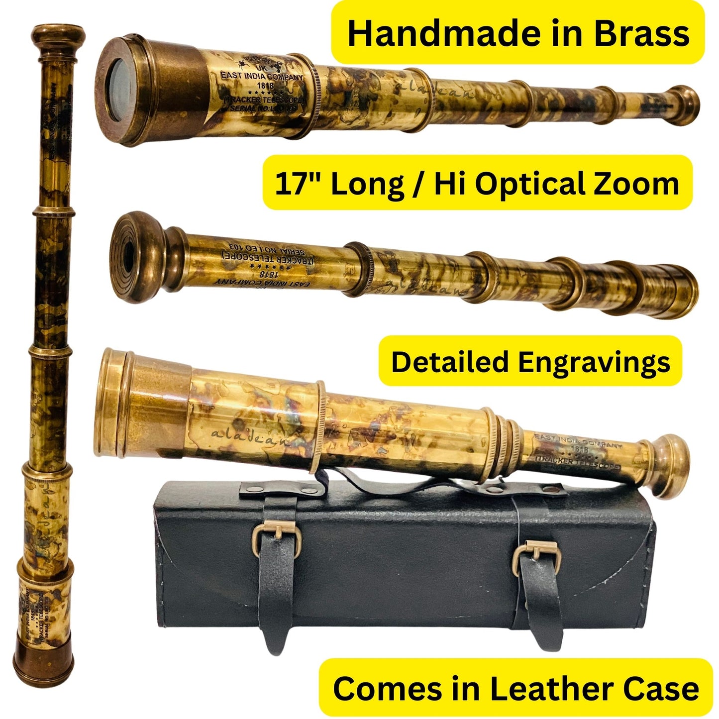 Rare Brass Telescope | Pirate Spyglass 17 inch - East India Company 1818 Tracker