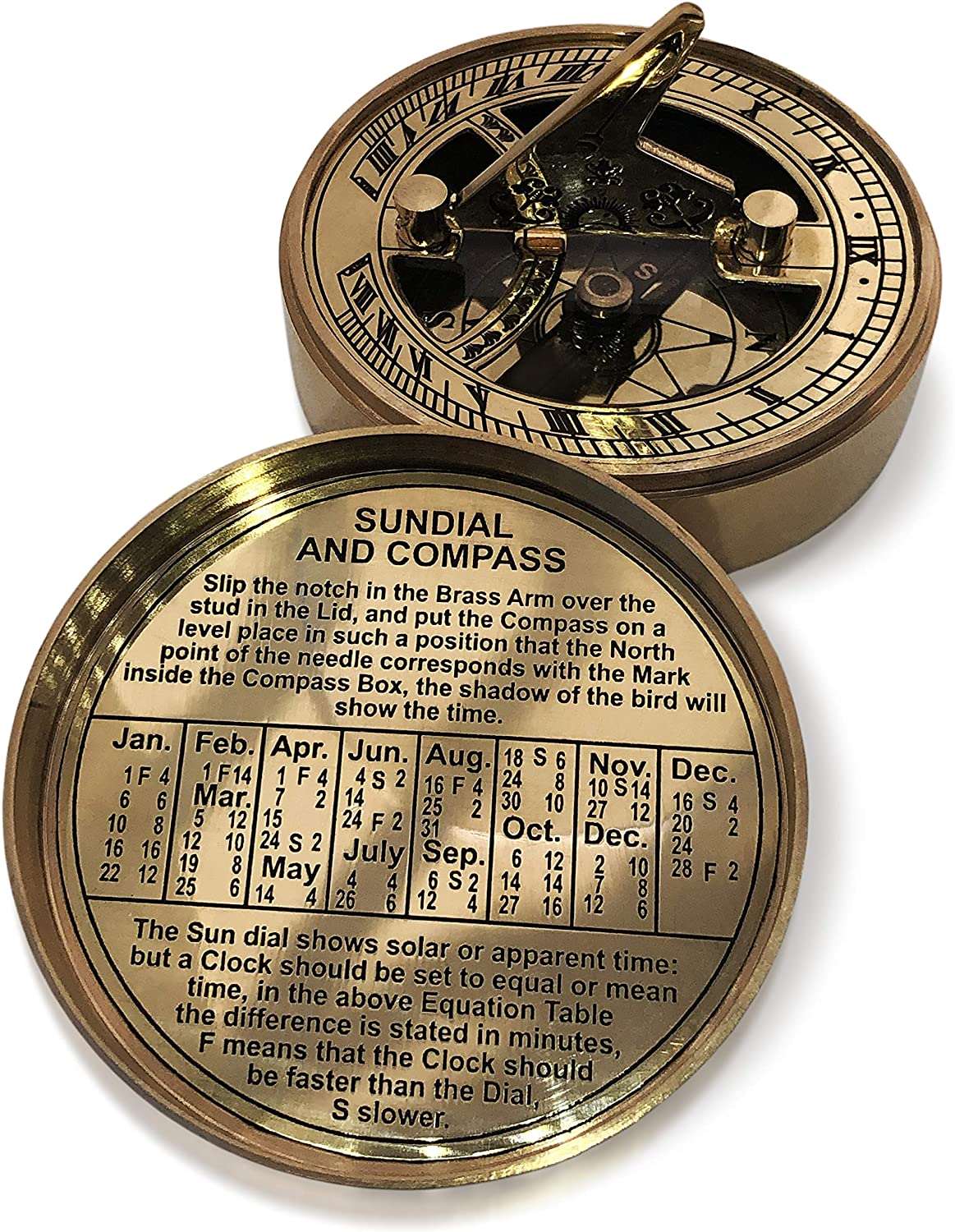 Personalized Anniversary Gift Brass Sundial Compass - Romantic Gift Idea