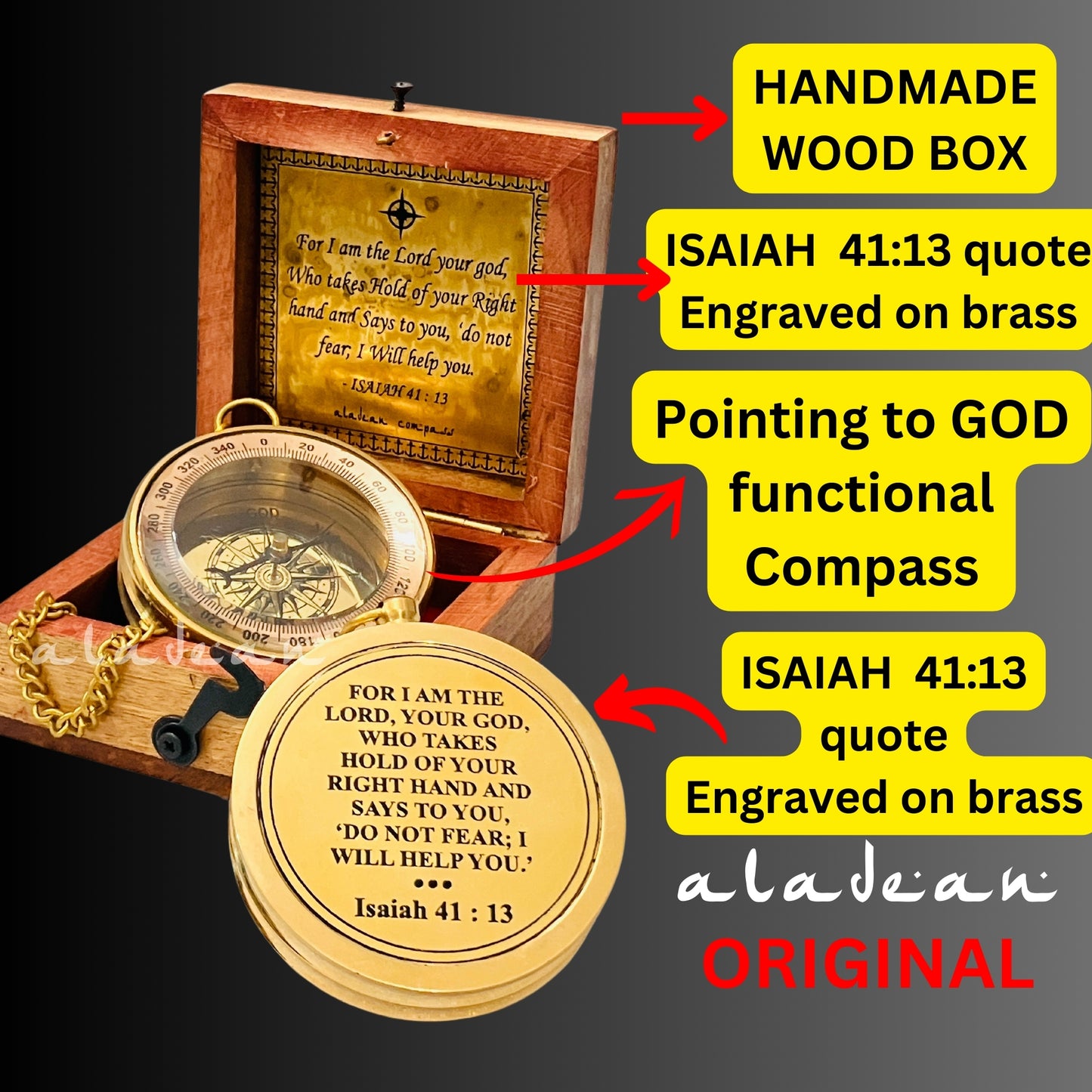 Divine Path Finder Compass - Isaiah 41:13 Quote Engraved