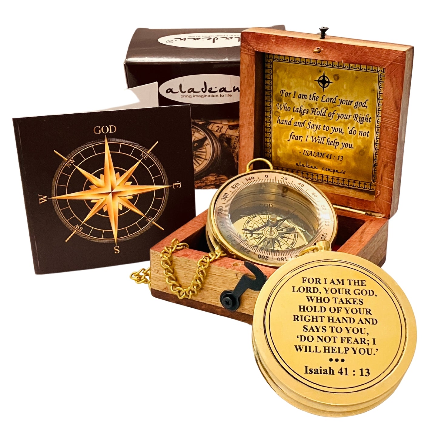 Divine Path Finder Compass - Isaiah 41:13 Quote Engraved