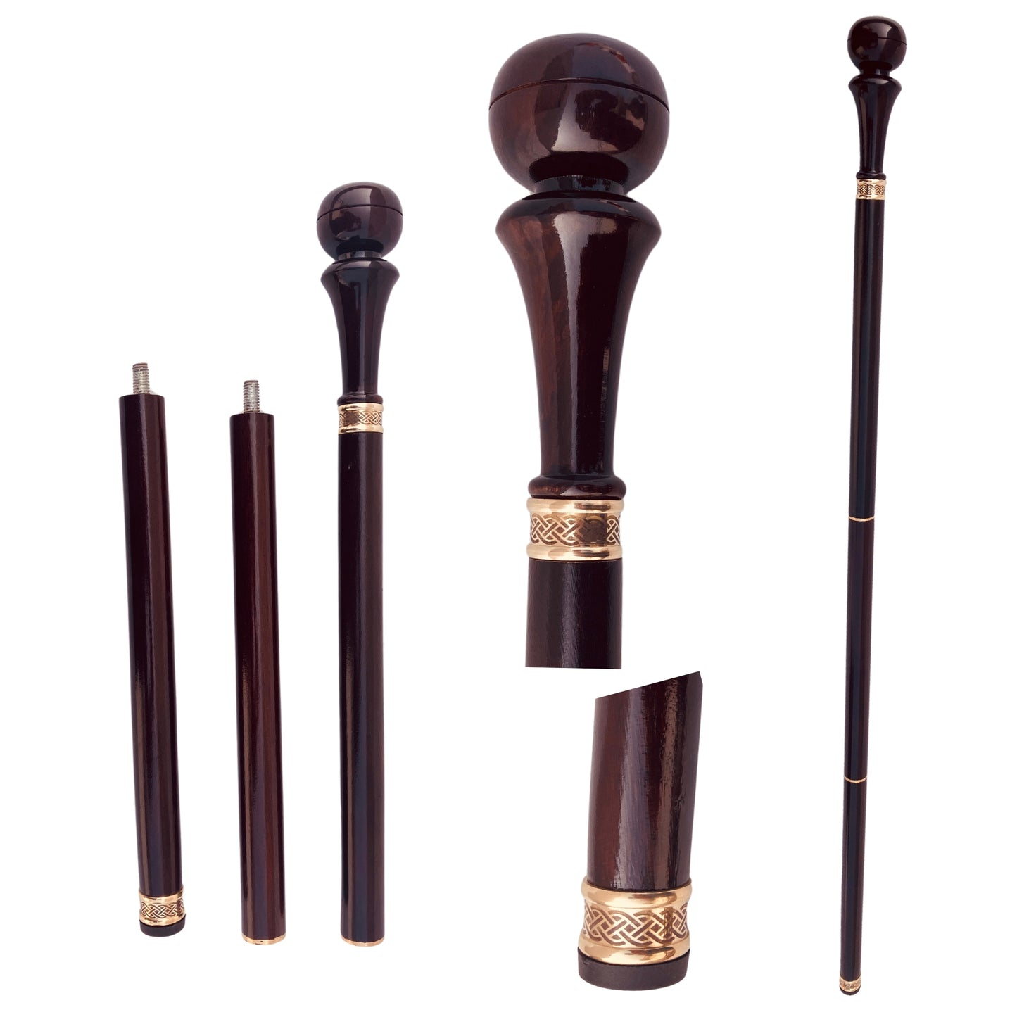 Wood Handle Walking Cane Designer Brass Rings