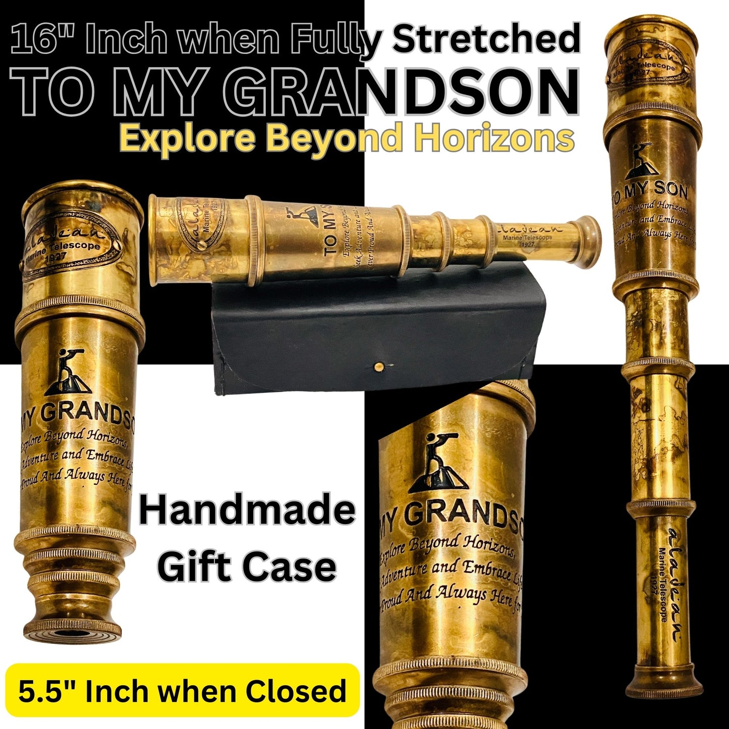Pirate Spyglass Telescope with Inspirational quote for grandson birthday baptism communion gift from grandparents
