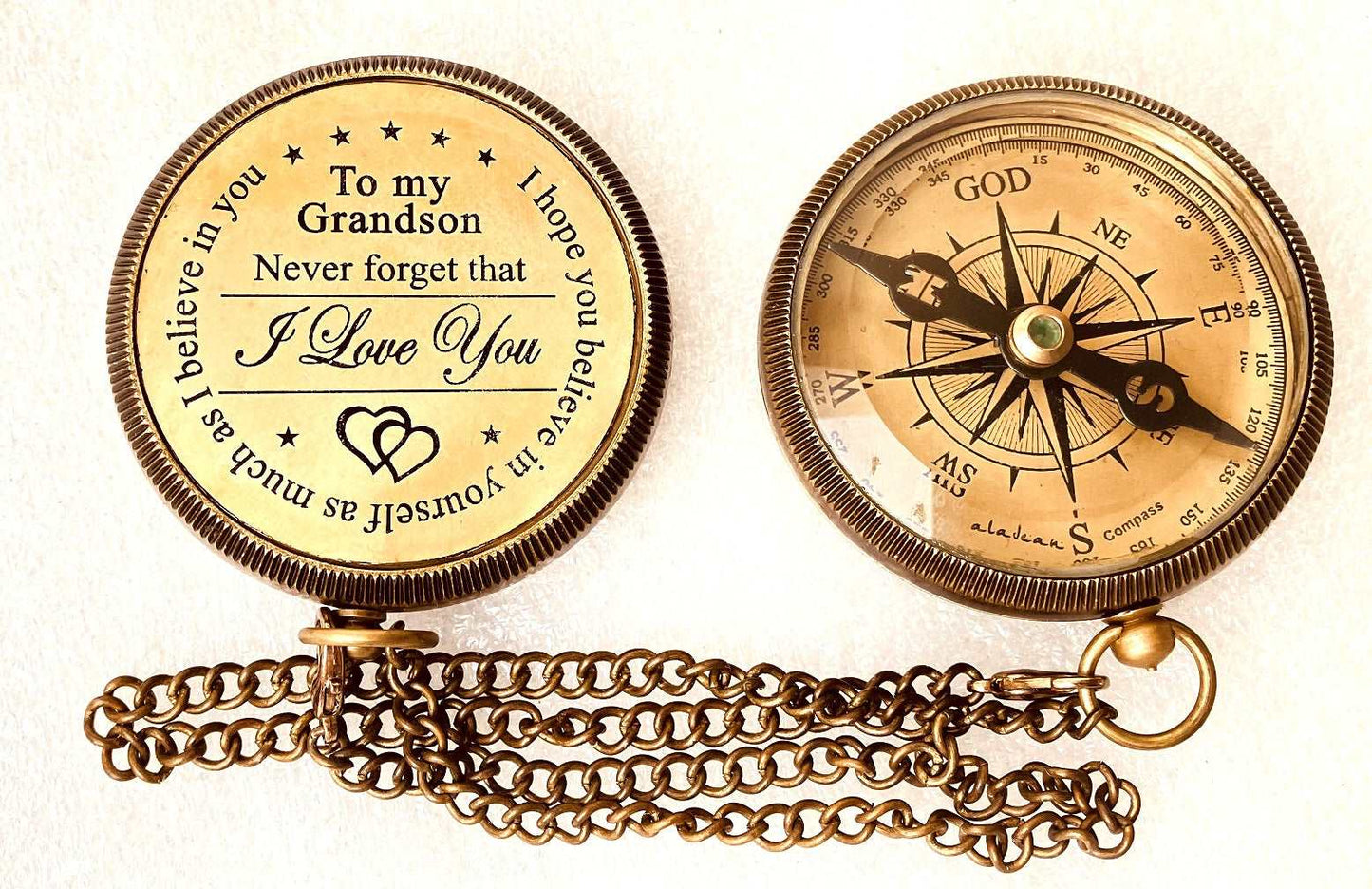 Gift for Grandson Brass Compass Engraved Quote