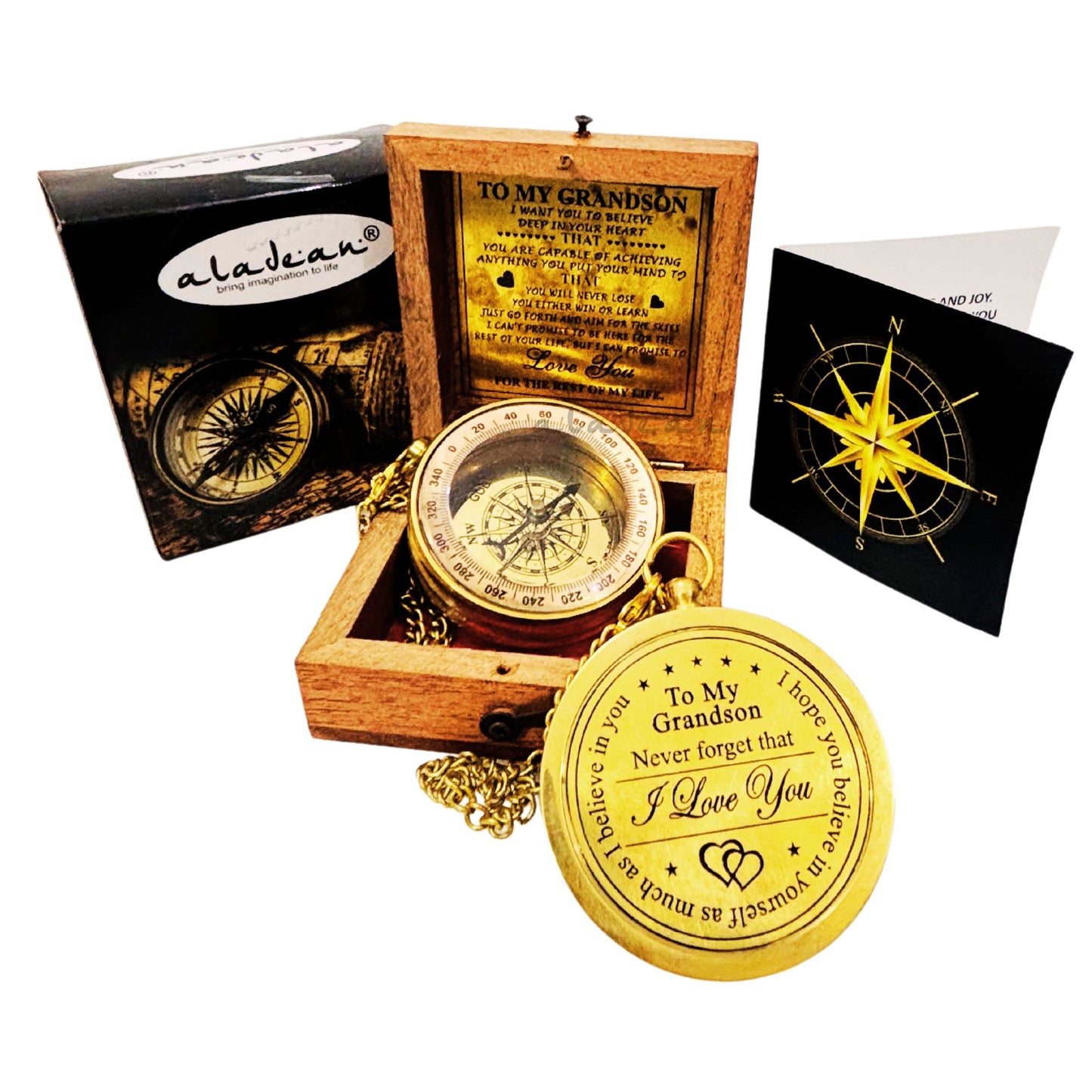 To My Grandson Gift From Grandpa Grandma - Engraved Compass