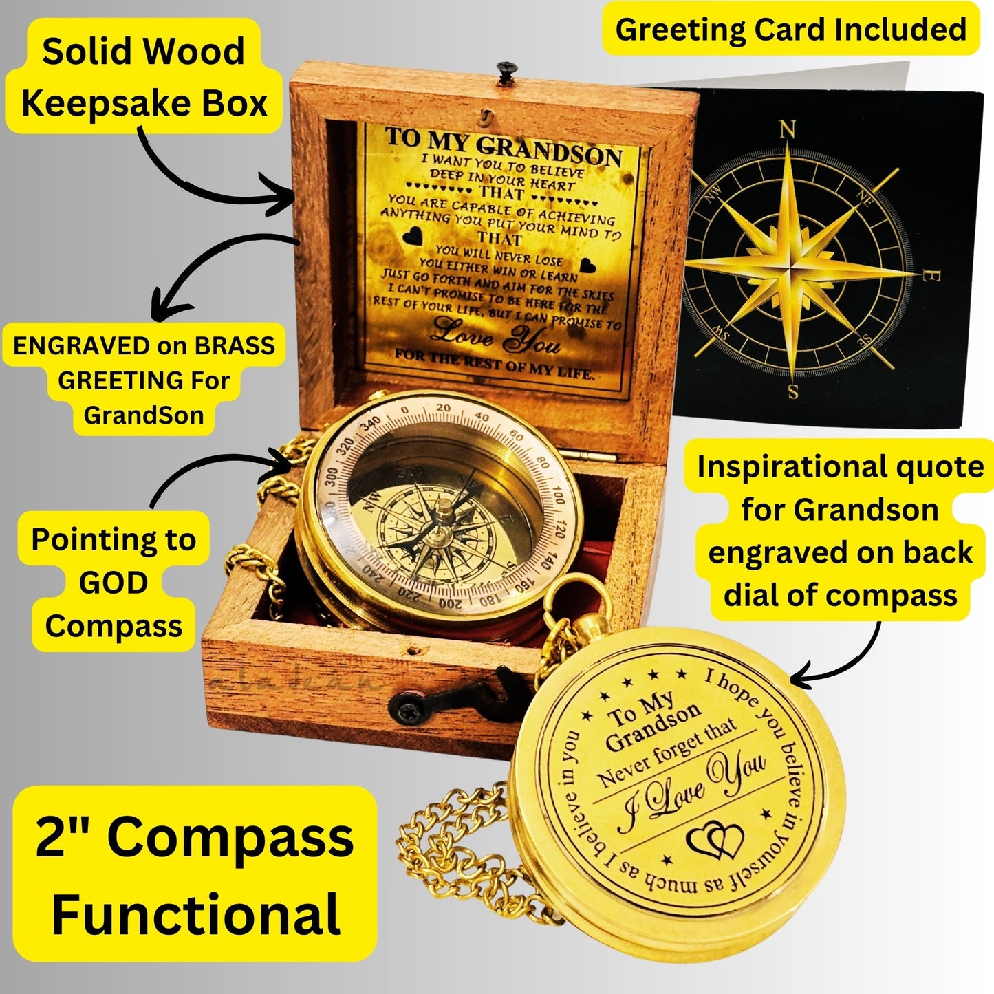 To My Grandson Gift From Grandpa Grandma - Engraved Compass