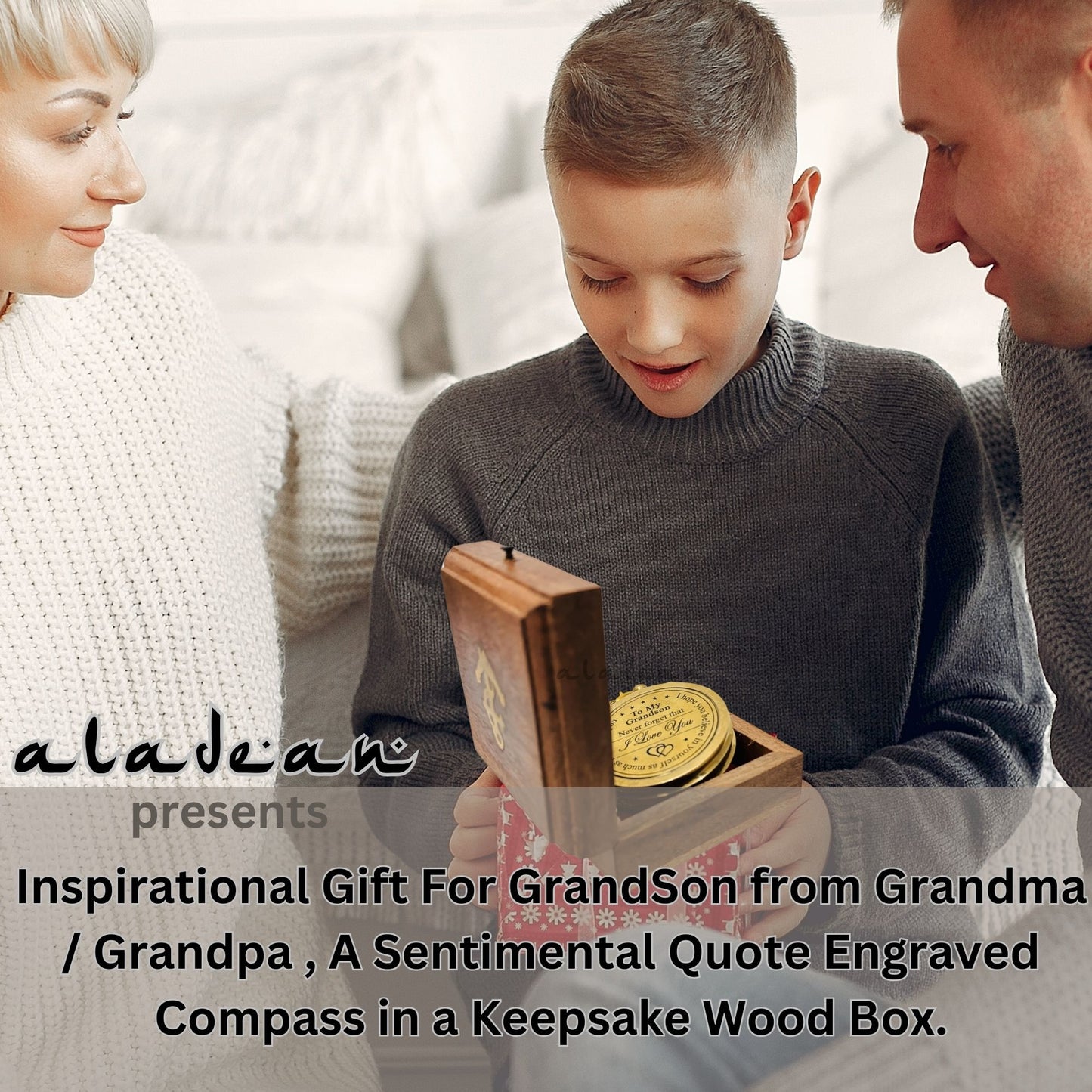 To My Grandson Gift From Grandpa Grandma - Engraved Compass