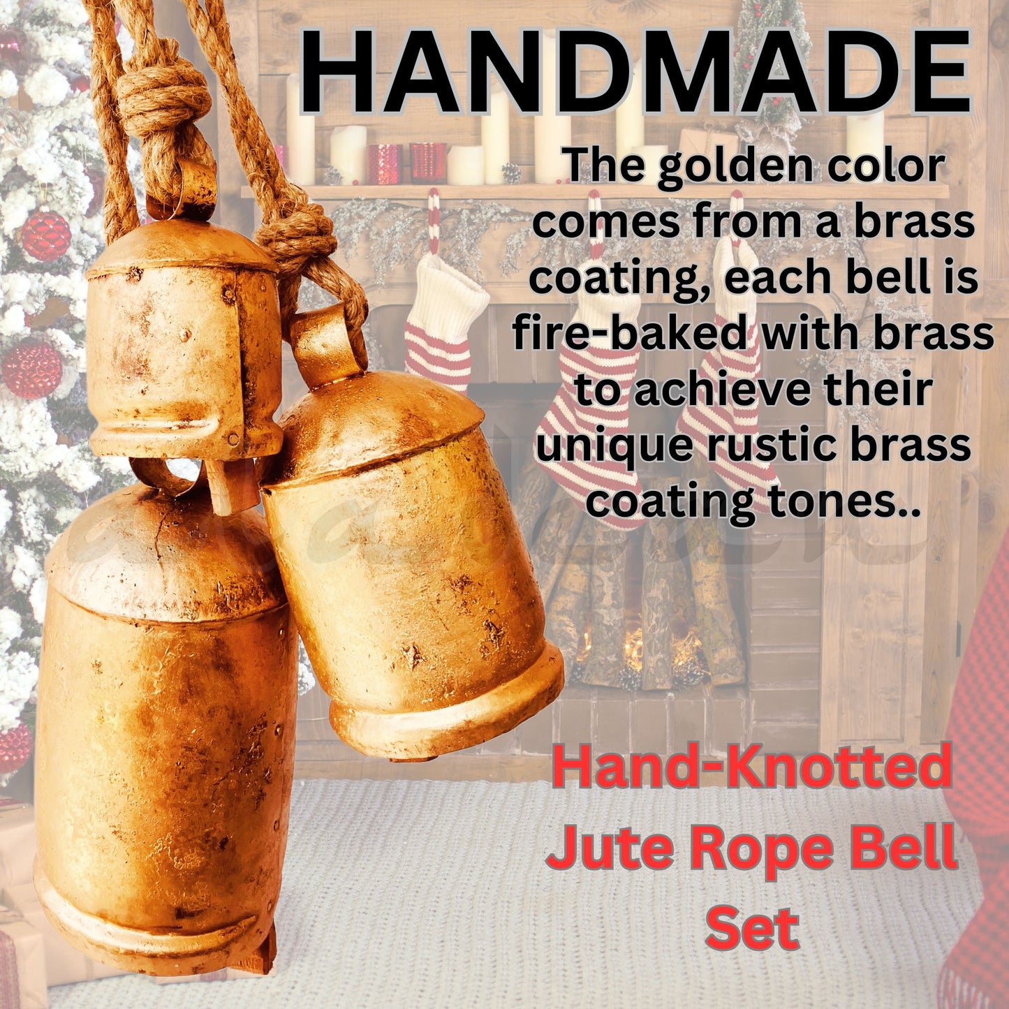 Decorative Chritmas Bells Rustic Harmony Cowbell Set (6"-8"-10")
