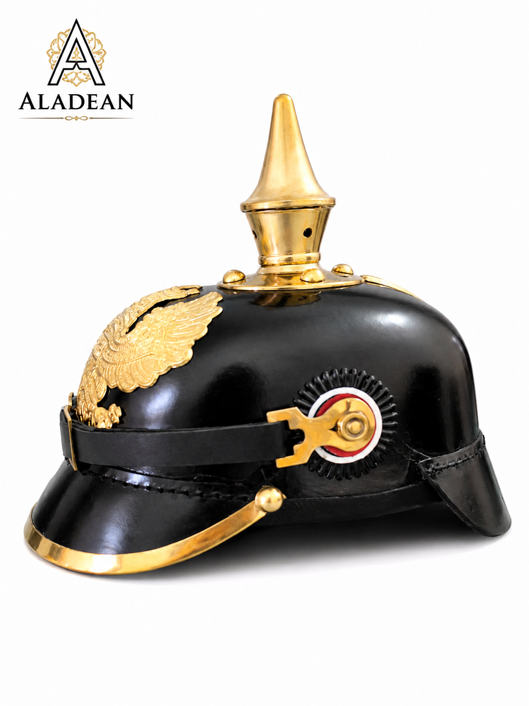 German Pickelhaube Leather Helmet 1856–57 | Prussian Pickelhelm WWI WWII Military Replica with Brass Spike & Wappen