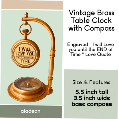Vintage Desk Watch with Compass - Engraved Romantic Love Quote