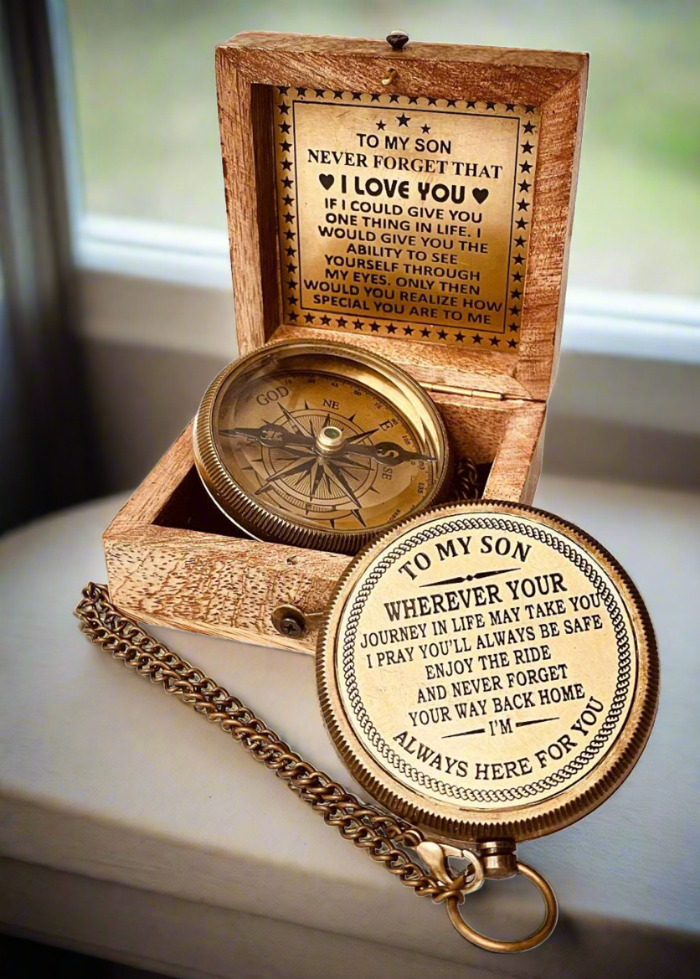 Inspirational Gift For Son from Mom Dad Engraved quote compass